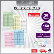 [20 pcs/pack] KOI Series 7” x 10” | 150GSM | Stock Inventory Record Card | Blue / Green / Pink / Whi