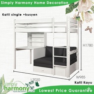 SHSB Zennenia Single Size / Solid Wood / Katil Kayu  / Loft Bed + Cushion