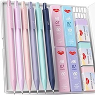 6PCS 0.7mm Mechanical Pencils Set with Case, Cute Pastel Mechanical Pencil with 240PCS HB Lead Refil