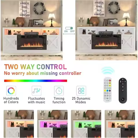 Farmhouse Fireplace TV Stand for 70/75/80 Inch TV, 32”Tall Entertainment Center w/ 36”Electric Firep