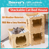 LuxeCat Haven Modular Wooden Cat Furniture House & Hammock | Eco Linen Bed for All Seasons M(12lb)/L