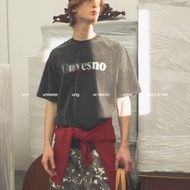 Unvesno(UN) 消散LOGO水洗做舊圓領寬松男女短袖T恤
