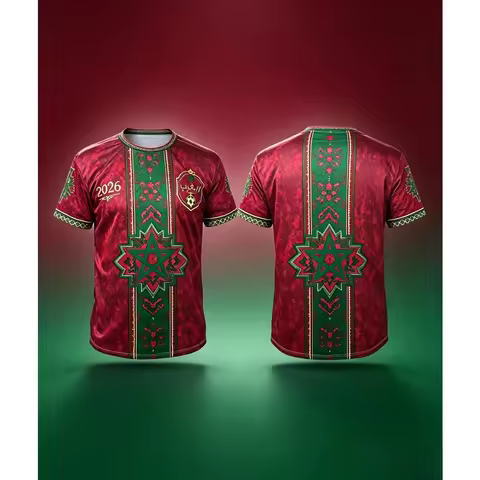 Morocco 2026 Ethnic Pattern Soccer Jersey Quick-Dry Breathable Short Sleeve Football Fan Sports Shir