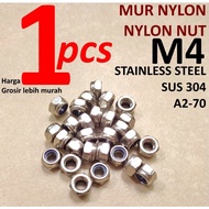 Nylon Lock Nut M4 Stainless Steel SUS SS 304 Grade A2-70 Key 7 PitchNilon 0.70