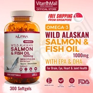 Nutra Botanics Wild Alaskan Omega 3 Salmon Fish Oil 1000mg - Omega 3 Fish Oil Supplement - 300's