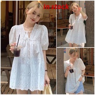 [Grojoy] (Ready Stock) Summer Hollow Lace-Up Baby Shirt Top Loose Slimmer Look Vacation Style Sunscr