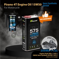 200ML + 1.2L / PIRANO P575 15W50 Semi Synthetic Ester 1.2L + Engine Flush 200ML / For Motorcycle / m