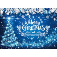 Blue Merry Christmas Photography Backdrop Winter Silver Glitter Bokeh Snowflake Christmas Tree Photo