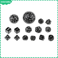 Artist Gather 15Pc Multi Side Polyhedral Dice D100 D60 D30 D24 D20 D16 D12 D10 D8 D7 D5 D4