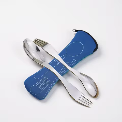 2Pcs Stainless Steel Spork 2-in-1 Spoon with Cutlery Bag Portable Camping Spork Reuseable Spoon Fork