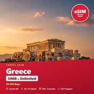 Greece Travel eSIM 50GB & Unlimited 30-180 Days Prepaid Data SIM