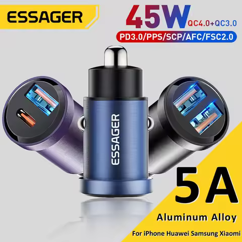 Essager 45W USB Car Charger Quick Charge4.0 QC PD 3.0 SCP 5A USB Type C Car Fast Charging For iPhone