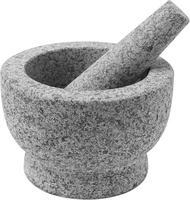 ChefSofi Mortar and Pestle Set - 6 Inch - 2 Cup Capacity - Unpolished Heavy Granite for Enhanced Performance and Organic Appearance - INCLUDED: Anti-Scratch Protector + Italian Recipes EBook
