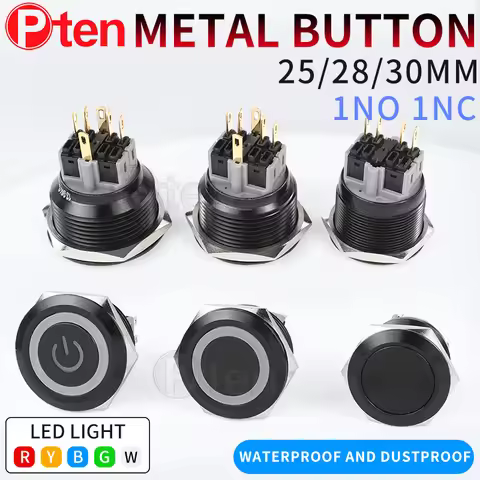 1NO1NC 25/28/30mm Waterproof Metal Push Button Switch LED Light Momentary Car Engine Power Switch 3/