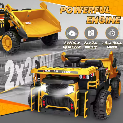 24V Ride on Toys w/Remote Control, 2 Seater 400W Ride on Dump Truck, Electric Powered Ride on w/Dump