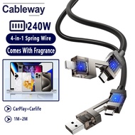 240W Fast Charging 4-in-1 Spring Data Cable, Automatic Storage/built-in Fragrance USB+type-c to IOS 