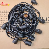 Dây đèn kín nước thả ngoài trời 10 mét 20 đui - E27
