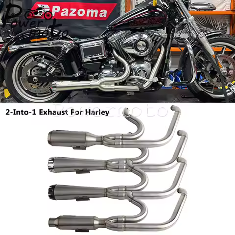 Motorcycles 2-Into-1 Exhaust Muffler Pipes Tube For Harley Dyna Fat Bob Low Rider S Street Bob Wide