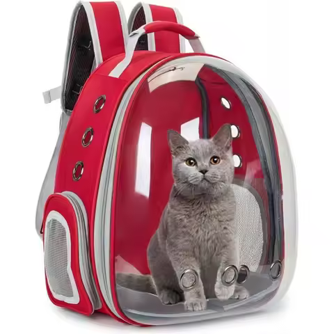 This red expandable cat backpack can hold up to 20 pounds (approximately 9.1 kg) and is suitable for
