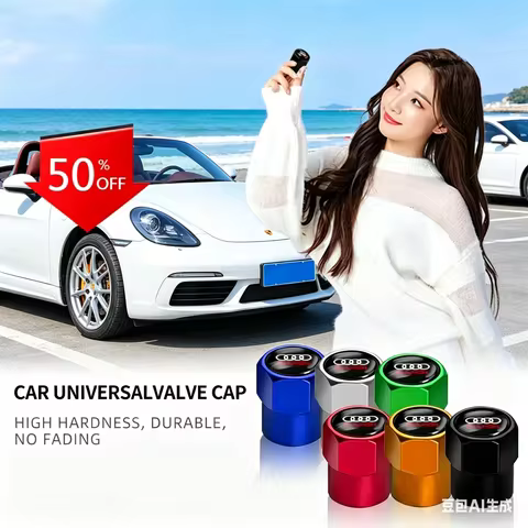 Set of 4 Tire Valve Stem Caps with Logo Emblem for Audi A3 A4 A5 A6 A7 Q3 Q5L Q6 Q7 Q2L S4 S5 S6 S7 