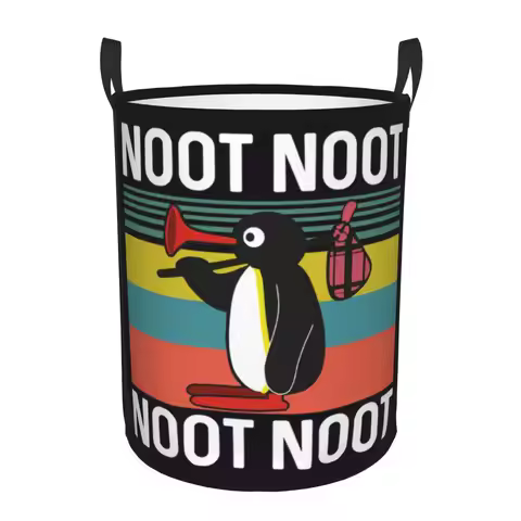 Cute Pingu Noot Noot Laundry Basket Foldable Cartoon Penguin Clothes Hamper for Baby Kids Toys Stora