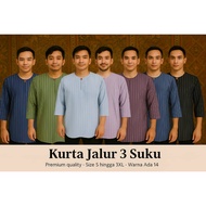 Kurta Striped Jalur 3 Quarter Stock Ready.For.Men 100% Cotton