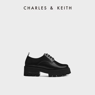 CHARLES&amp;KEITH ใหม่ CK1-70920139 รองเท้าโลฟเฟอร์ผูกเชือกหนาสไตล์อังกฤษสำหรับผู้หญิง Black Box 37