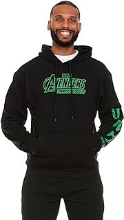 Men s Avengers Pullover Hoodie Sweatshirt Hulk,Iron Man, Captain America, Thor, Spider-Man with Kanji Symbols (Large) Black