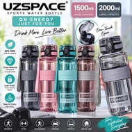 💯 ORI UZSPACE Sports Water Bottle 1500ml/2000ml Tritan BPA Free One-Touch Open Leak Proof with Strap