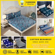 Premium Cotton Single/Queen/King Cadar Getah Keliling Sarung Tilam Cantik Fitted Bedsheet Pillow Cas