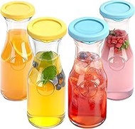 Glass Carafe with Silicone Lid, Set of 4 Water Pitchers, 1 Liter Glass Pitcher with Lid for Mimosa B