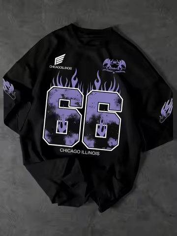 Chicago Illinois 66 Purple Flame Varsity Oversized Tee