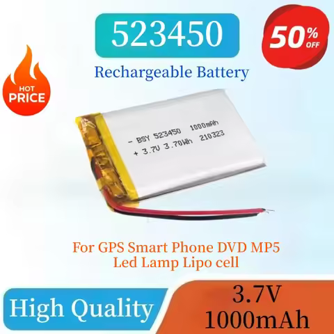 New 523450/503450 1000mAh 3.7V Rechargeable Li-Po Battery For GPS Smart Phone DVD MP5 Led Lamp Lipo 