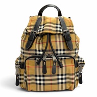 全新 △ BURBERRY 8006724 復古 Nova 格紋皮革細節尼龍雙肩包/日用包 米色 意大利製造 女款 帶防塵袋