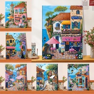Drofe Paint by Numbers With Frame Home Decor Island Town Canvas Painting by Number Acrylic paint
