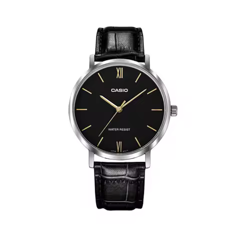 CASIO MTP-VT01L Quartz Watch for Men, Leather Band, Stainless Steel Case, 30M Waterproof, Slim Busin