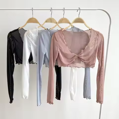 Pure Fairy Wind Wood Ear Mesh Mask Shirt Twisted Cross Perspective Sunscreen Short Air Conditioner L
