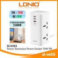 LDNIO SC4383 TOWER EXTENSION POWER SOCKET 70W 2USB-C TYPE C  & USB-A SUPER FAST CHARGING - DESKTOP P