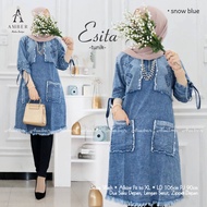 ESITA Snow Blue Tunik Jeans Wanita Terbaru Kekinian Murah Berkualitas Trend 2021 2022 Model Rawis Ru