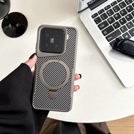 HOWESION Carbon Fiber Texture Shockproof Magsafe Phone Case For XiaoMi 15 Pro 14 Pro Metal Stand Cov