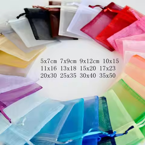 10pcs 15x20 17x23 20x30 25x35 30x40cm Organza Gift Bags Jewelry Packaging Bags Christmas Wedding Par