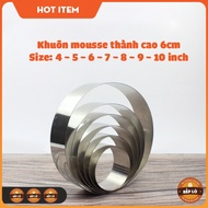 Stainless steel round mold for mousse and tiramisu 6cm - 4 inches, 5 inches, 6 inches, 7 inches, 8 i