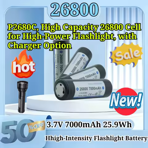 26800 3.7V 7000mAh 25.9Wh Li-ion Rechargeable Battery P2680C, High Capacity 26800 Cell for High-Powe