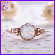 S925 Silver Moonstone Ring 18K Rose Gold White Opal