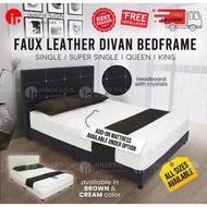 FAUX LEATHER PVC BED FRAME WITH CRYSTAL / DIVAN BED FRAME [2 COLORS]