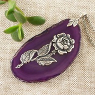 紫瑪瑙切片項鍊紫外線瑪瑙板玫瑰吊墜項鍊首飾