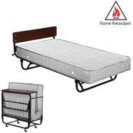 Rollaway Bed, Folding Bed with Mattress for Adults, Cot Size Extra Guest Bed, Foldable Bed with Memory Foam Mattress and Sturdy Metal Frame on Wheels