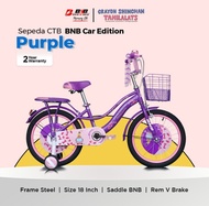 sepeda anak perempuan bnb car edition ukuran 18 inch keranjang - purple