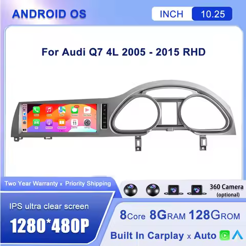 Android 15 10.25 Inch For Audi Q7 4L 2005-2015 RHD Radio Car Multimedia Player BT Wireless Carplay A