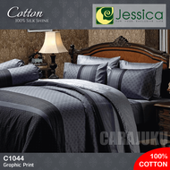 JESSICA ชุดผ้าปูที่นอน Cotton 100% พิมพ์ลาย Graphic C1044 สีเทา #เจสสิกา ชุดเครื่องนอน 6ฟุต ผ้าปู ผ้